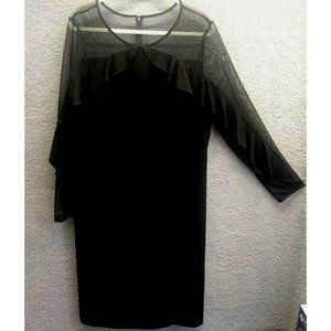 R & M Richards Womens 16W Plus Size Illusion Ruffle Sheath Dress in Black